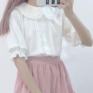 Short-sleeve Frill-trim Shirt