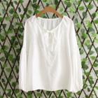 Crochet Panel Tie Neck Long Sleeve Top