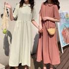 Peter-pan-collar Short-sleeve Midi A-line Dress