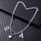 Alphabet Faux Pearl Pendant Stainless Steel Necklace Silver - One Size