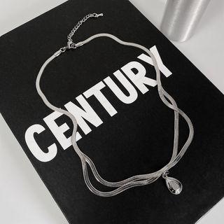 Layered Snake Chain Pendant Necklace Silver - One Size