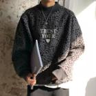 Leopard Print Lettering Pullover Gray - One Size