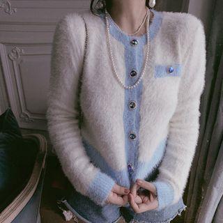Contrast Trim Cardigan Blue & White - One Size