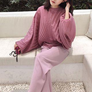 Lantern-sleeve Crinkled Top