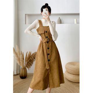 Button-up A-line Midi Overall Dress