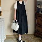 Elbow-sleeve Blouse / Sleeveless Button-up Midi Dress