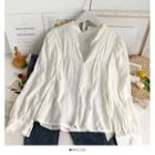 Puff-sleeve Ruffled V-neck Shirt White - One Size