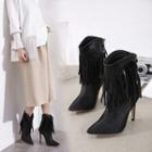 Fringed Pointy Toe High-heel Short Boots