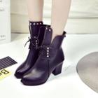 Lace-up Block Heel Studded Short Boots
