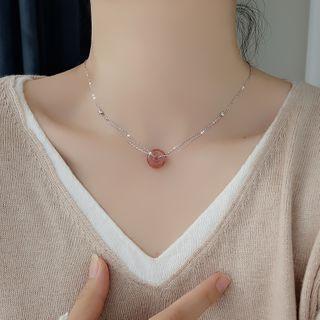 925 Sterling Silver Faux Crystal Bead Pendant Necklace