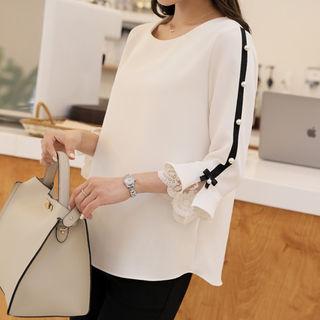 Lace-trim Faux-pearl Top