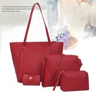 Set: Faux Leather Tote Bag + Crossbody Bag + Pouch + Card Wallet