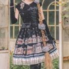 Cap-sleeve Printed Applique A-line Dress
