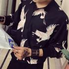 Long-sleeve Crane Printed Shirt