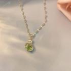 Rhinestone Pendant Stainless Steel Necklace Green - One Size
