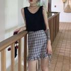 Buttoned Tank Top / Plaid Skirt