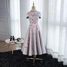 Off-shoulder Applique Satin Evening Dress