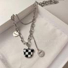 Checkerboard Bear Chain Layered Necklace Silver - One Size