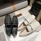 Block Heel Tweed Panel Loafers
