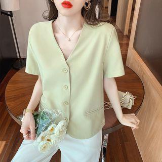 Short-sleeve V-neck Plain Blazer