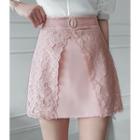 Buckled Lace-overlay A-line Mini Skirt