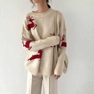 Deer Pattern Sweater Elk - Almond - One Size