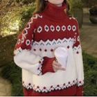 Turtleneck Patterned Sweater Red - One Size