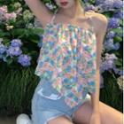 Halter Floral Camisole Top Floral - Green & Pink & Blue - One Size