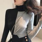 Turtleneck Color Block Long-sleeve Top