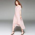 Short-sleeve Panel Tulle Dress