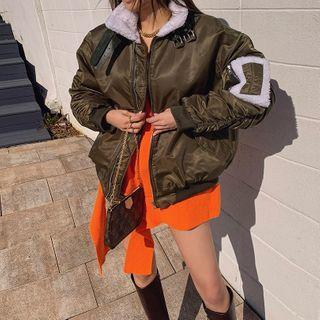 Buckled-neck Dumble-trim Oversized Flight Jacket