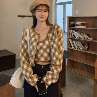 Argyle Cardigan / Argyle Sleeveless Knit Top