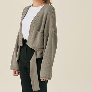 Strappy-hem Open-front Cardigan