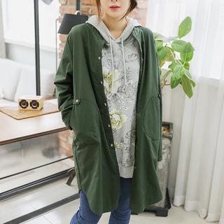 Snap-button Cotton Long Jacket