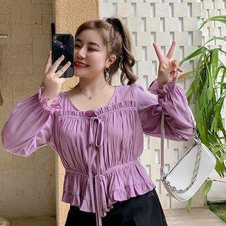 Ruffle Trim Shirred Blouse