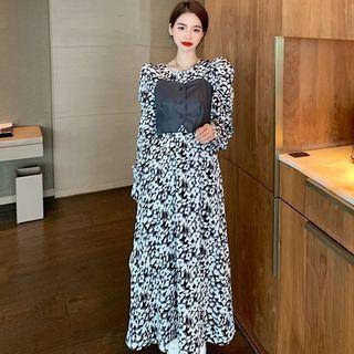 Floral Midi A-line Dress / Chain Button Camisole Top