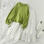 Plain Loose-fit Sweatshirt / Irregular Skirt