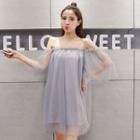Off Shoulder 3/4 Sleeve Mesh Dress
