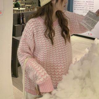 Heart-print Loose-fit Sweater Pink - One Size