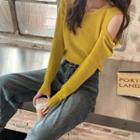 Cold Shoulder Long-sleeve Knit Top Yellow - One Size