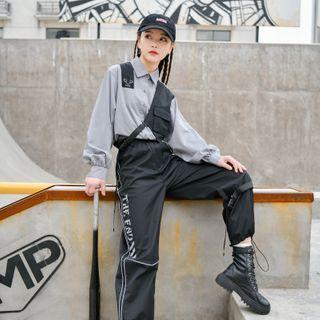 Mock Two-piece Panel Shirt / Lettering Cargo Pants