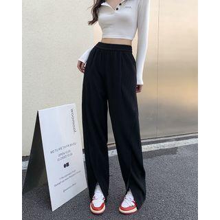 High Waist Slit Loose Fit Pants Black - One Size