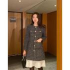 Dual-pocket Pleated-layered Midi Tweed Dress