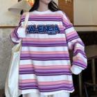 Letter Embroidered Striped Sweatshirt