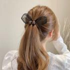 Lace Bow Rhinestone Hair Tie Gray - One Size