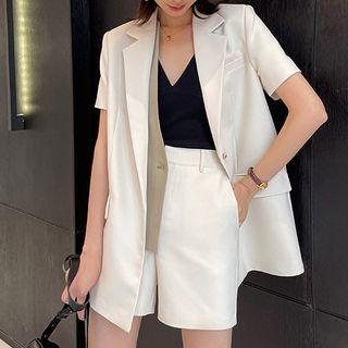 Set: Short-sleeve Mock Two-piece Blazer + Shorts