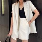 Set: Short-sleeve Mock Two-piece Blazer + Shorts