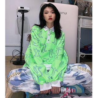 Mock Two-piece Dinosaur Print Polo Shirt