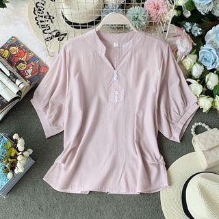 Button-detail V-neck Shirt