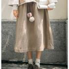Furry Ball Accent Midi A-line Skirt